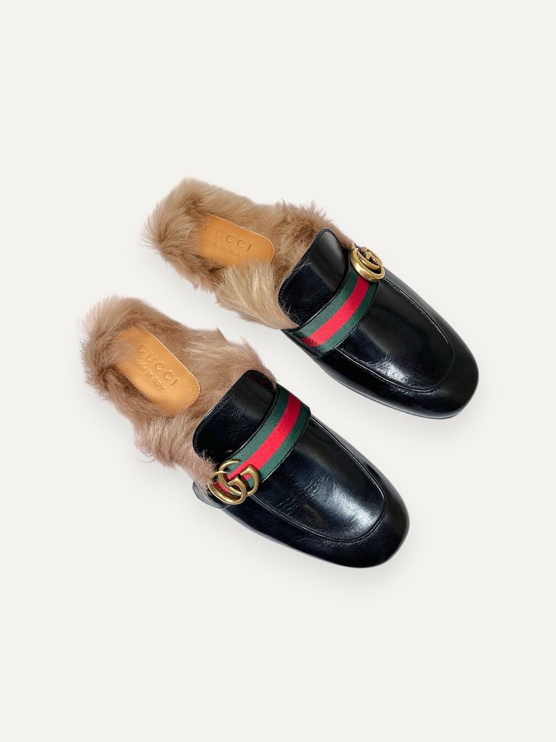 Princetown Black Fur Mules