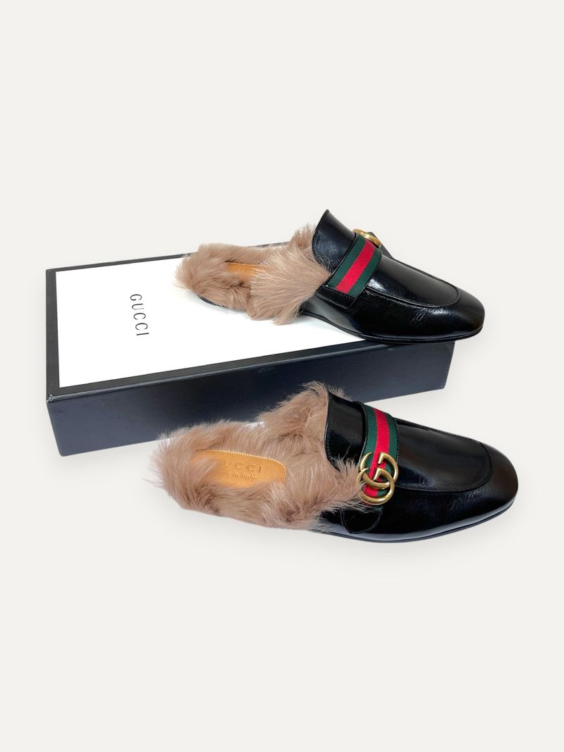 Princetown Black Fur Mules