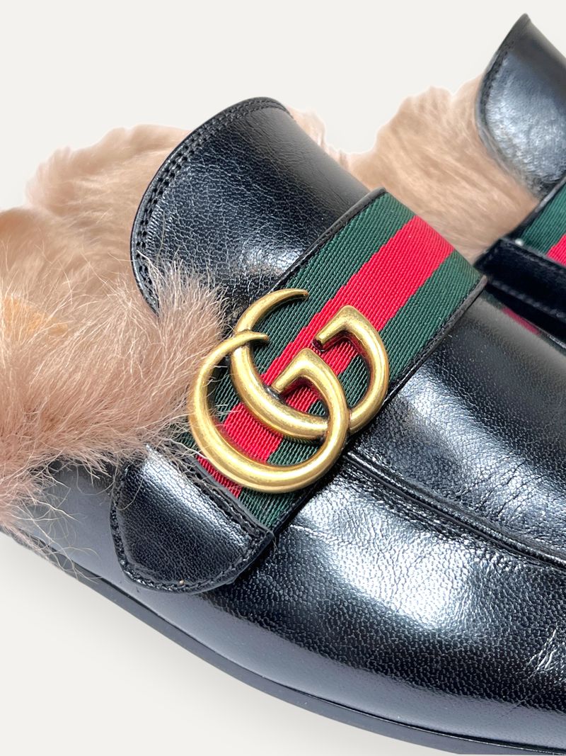 Princetown Black Fur Mules