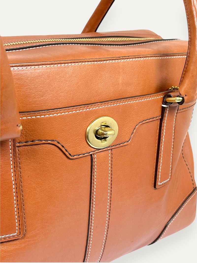 Hamptons Brown Leather Turnlock Satchel Bag