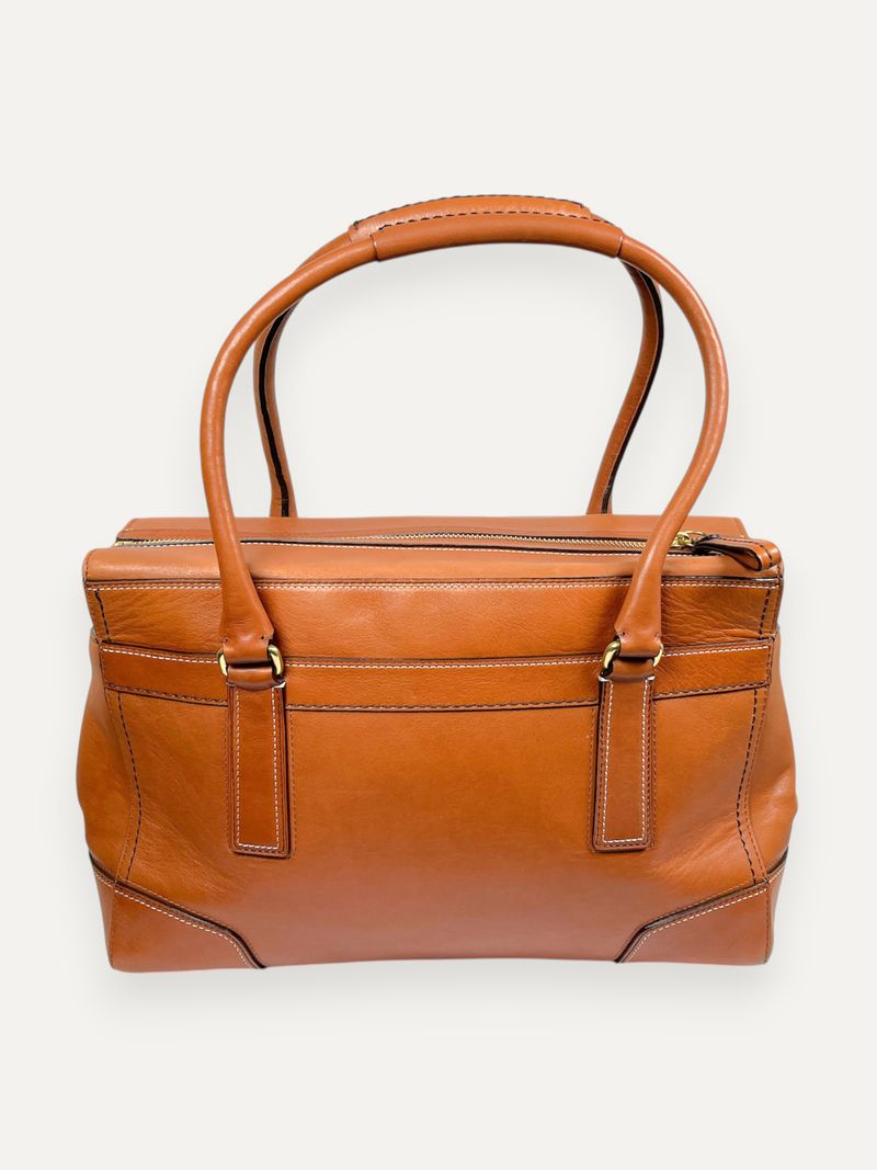 Hamptons Brown Leather Turnlock Satchel Bag