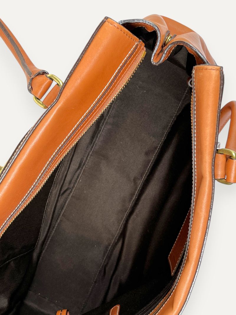 Hamptons Brown Leather Turnlock Satchel Bag