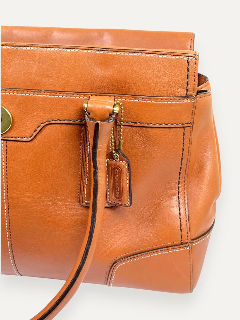 Hamptons Brown Leather Turnlock Satchel Bag