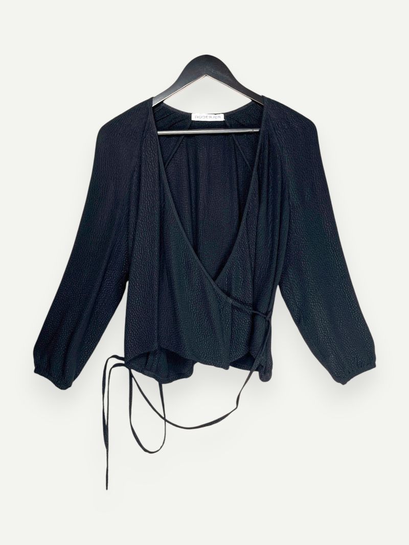Black Long Sleeve Wrap Top