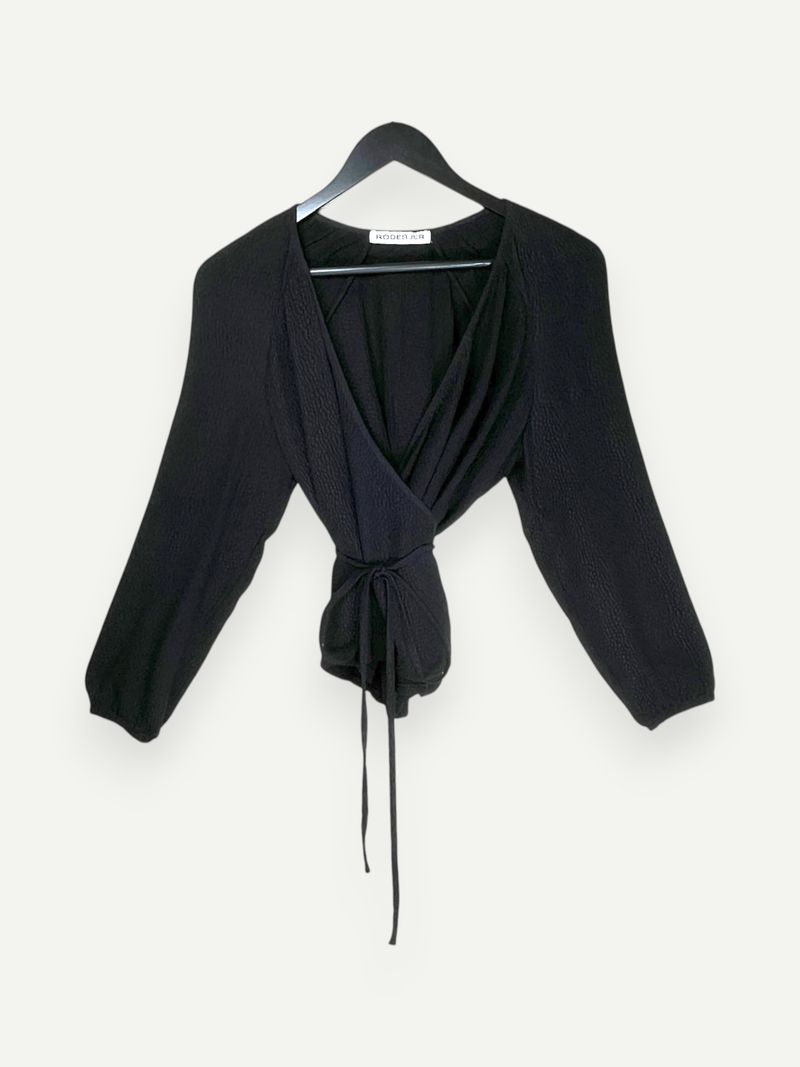 Black Long Sleeve Wrap Top