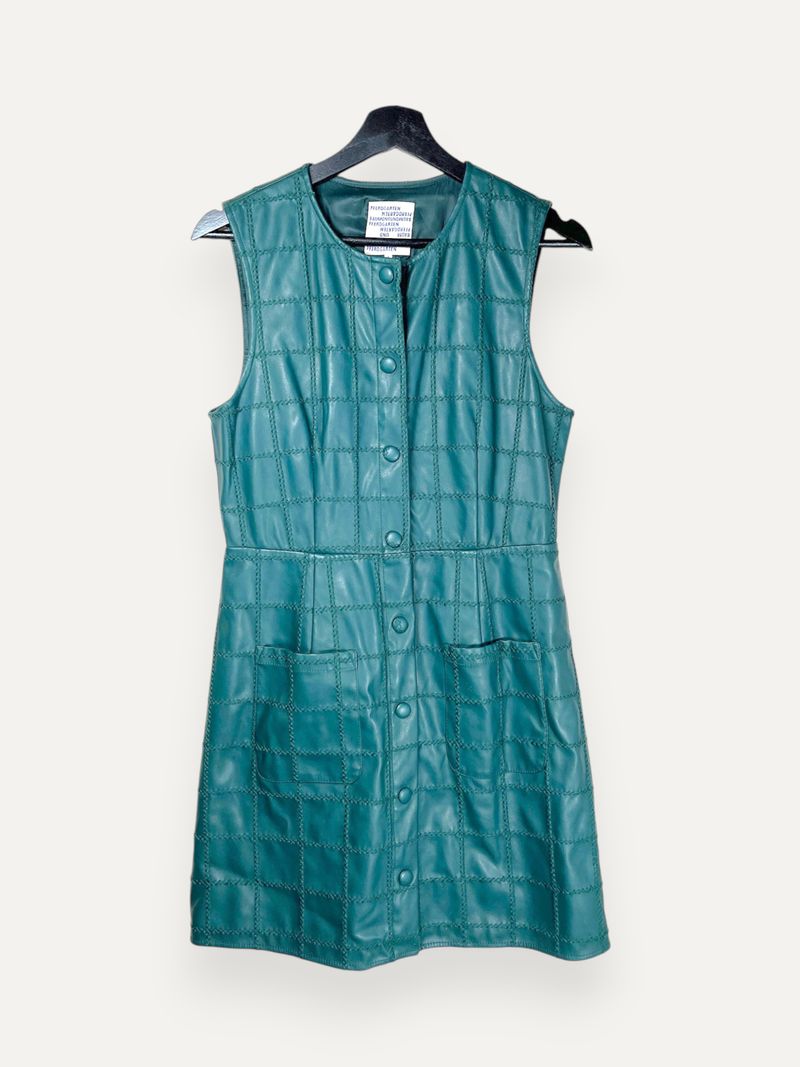 Teal Sleeveless Leather Dress