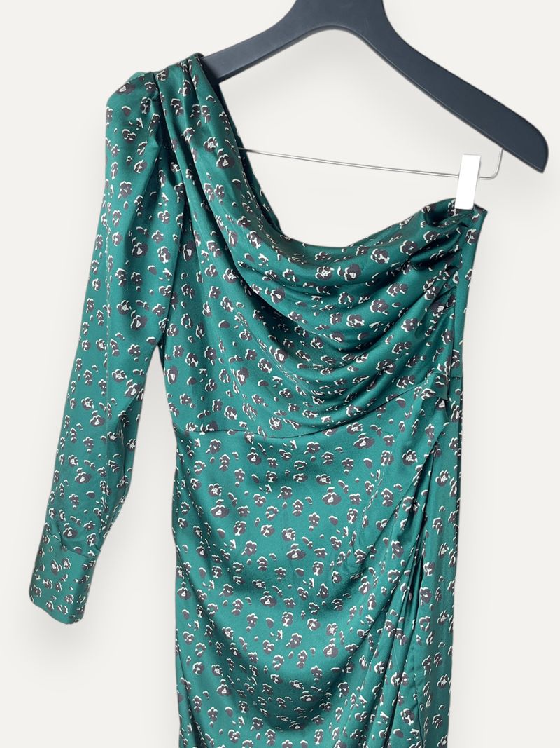 Green Animal Print Off-Shoulder Dress