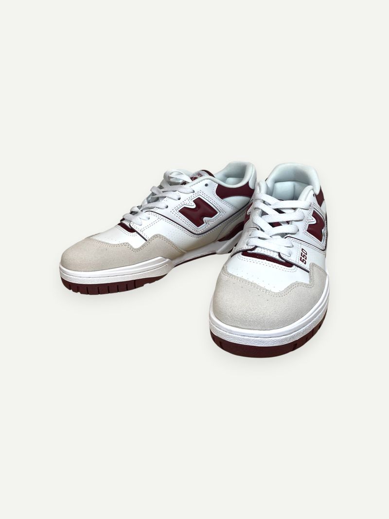 550 White & Red Low Top Sneakers