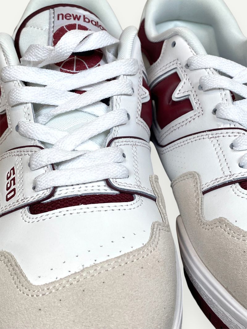 550 White & Red Low Top Sneakers