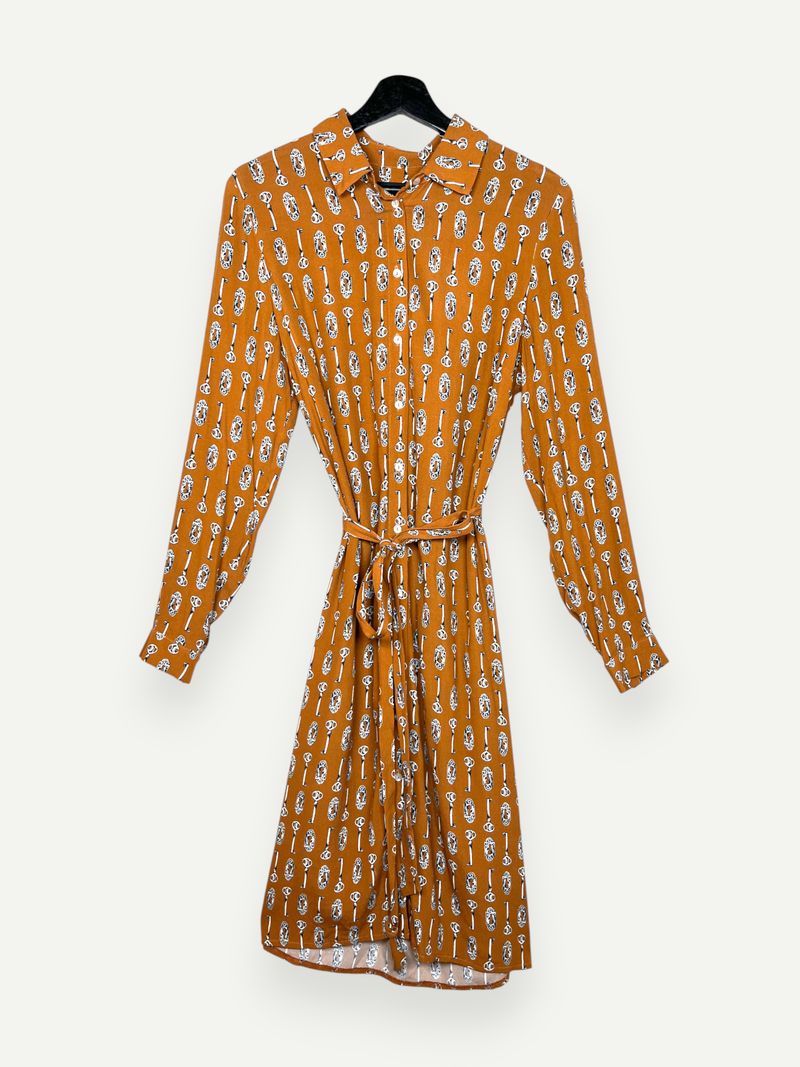 Patterned Orange Shirt Dress