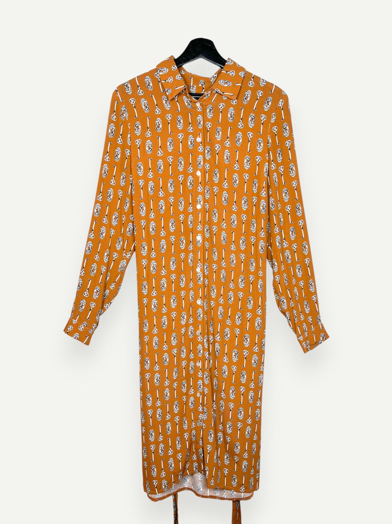 Patterned Orange Shirt Dress