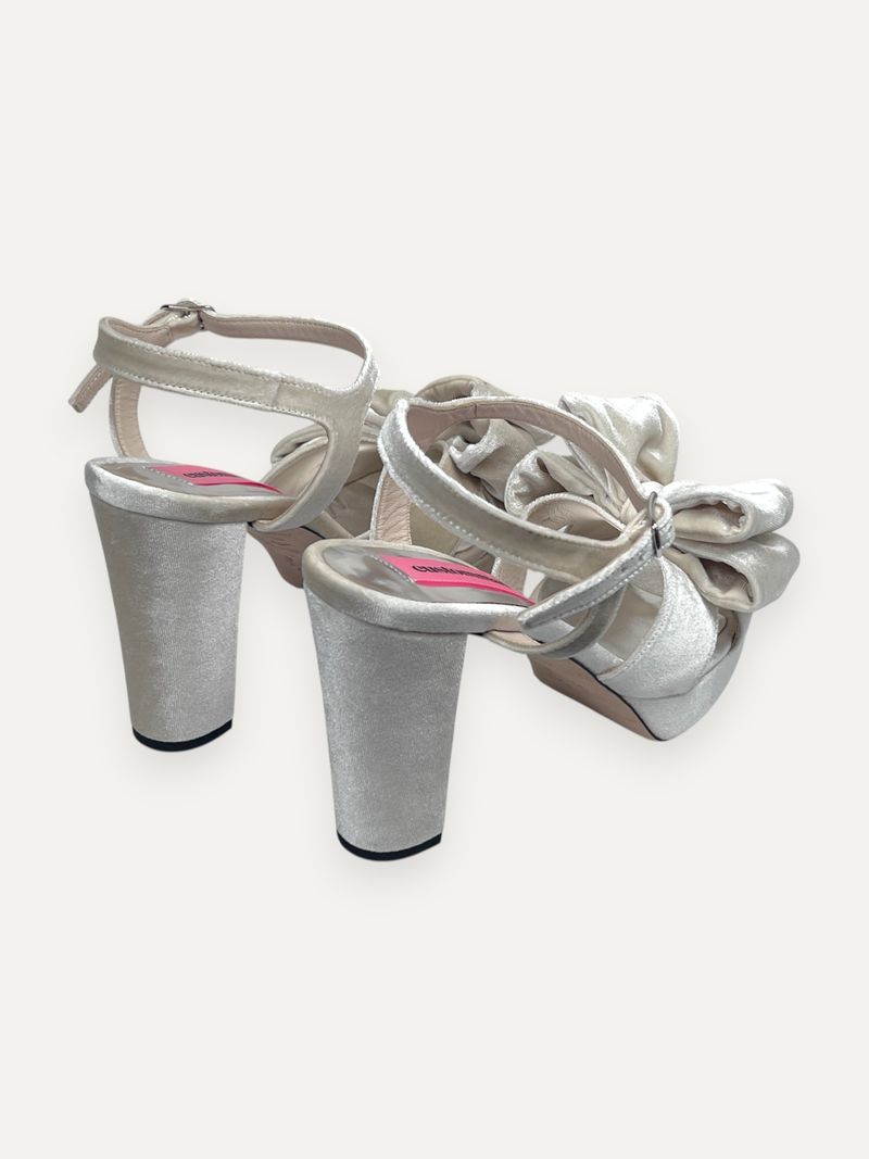 Cream White Velvet High Heels