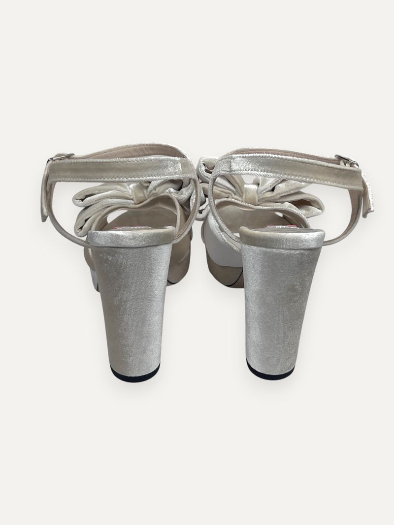 Cream White Velvet High Heels