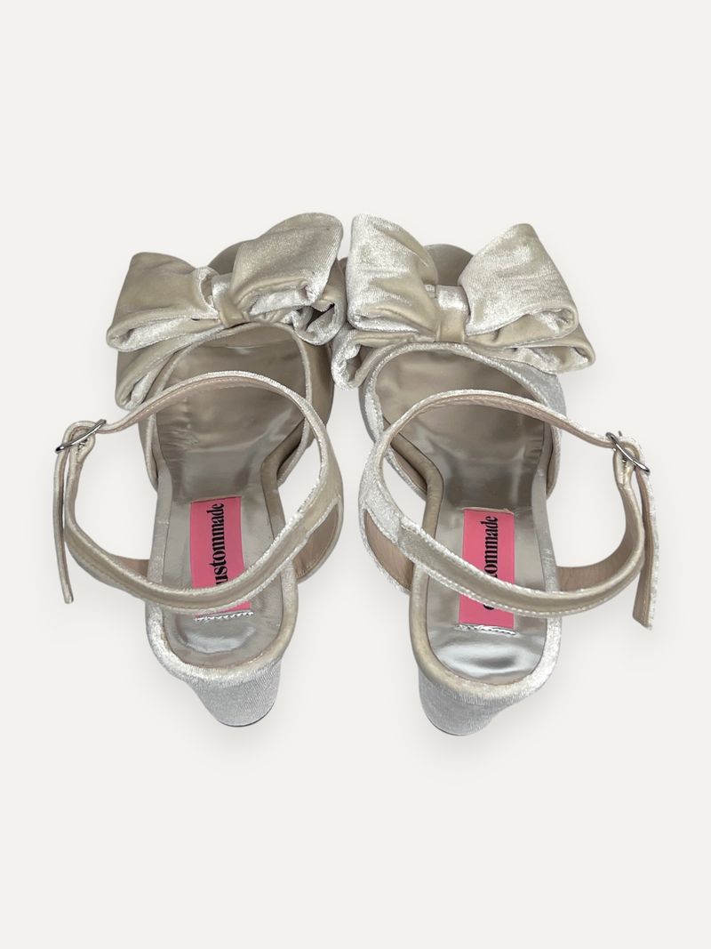 Cream White Velvet High Heels