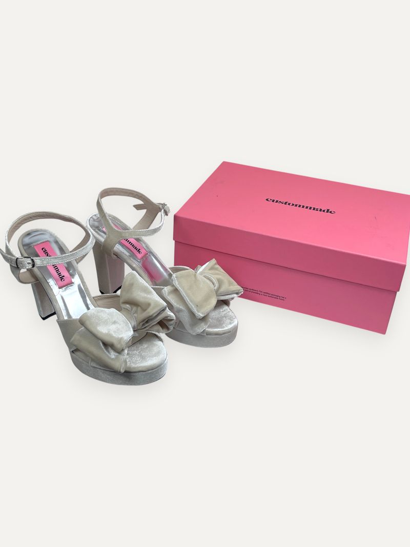 Cream White Velvet High Heels