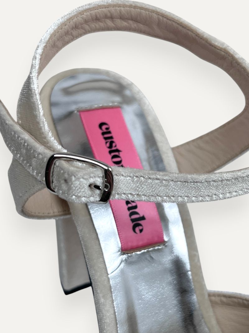 Cream White Velvet High Heels