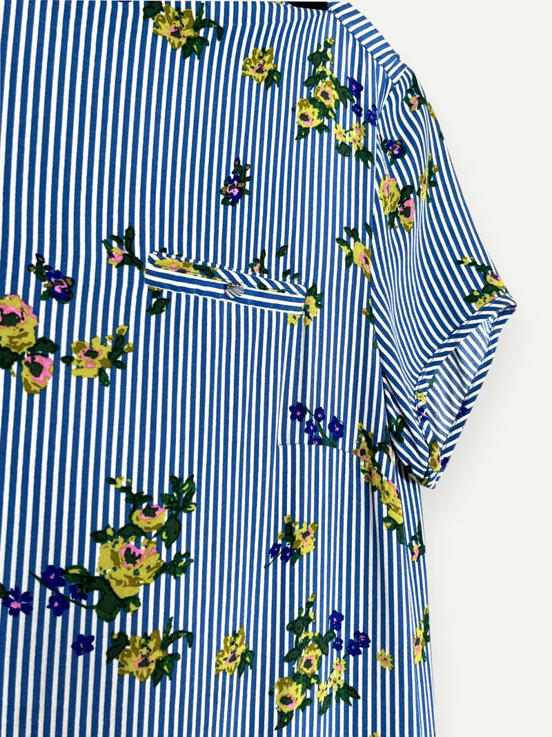 Blue & White Striped Floral Dress