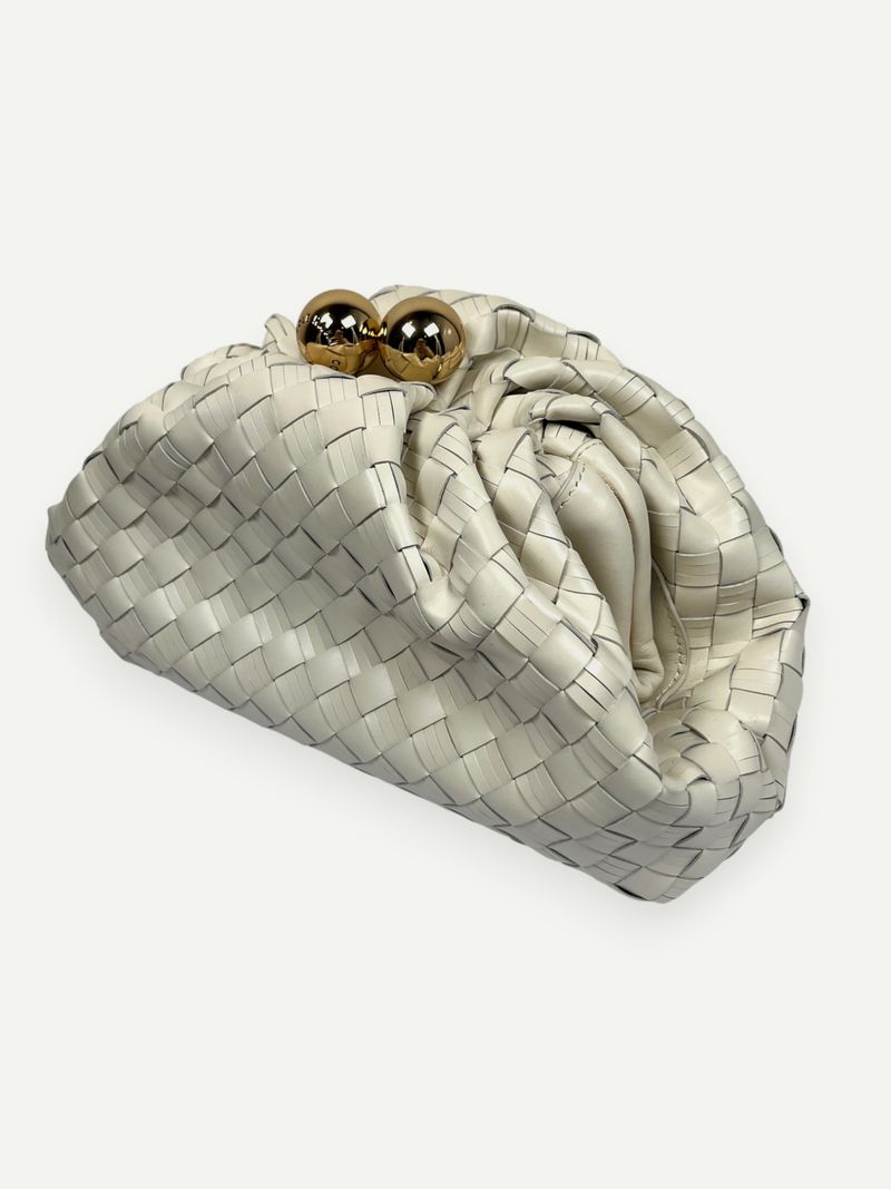 White Woven Leather Clutch
