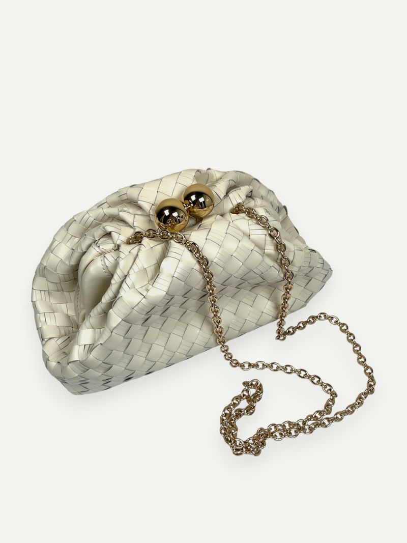 White Woven Leather Clutch