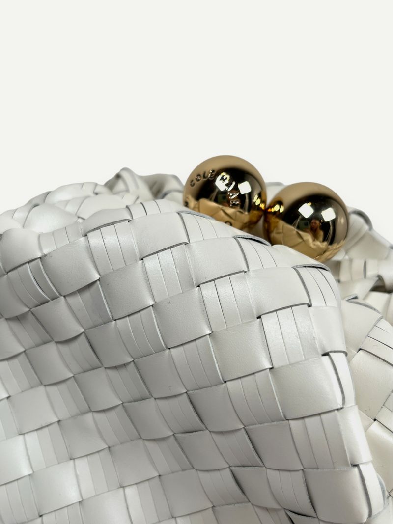 White Woven Leather Clutch