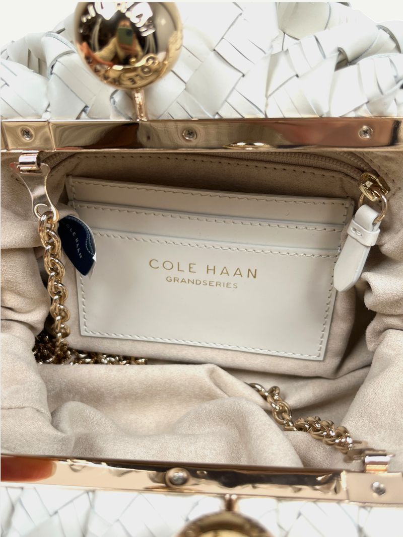 White Woven Leather Clutch