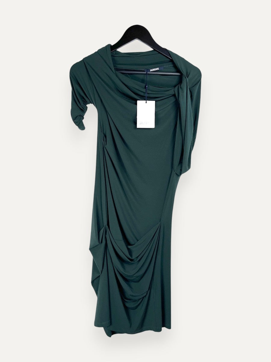 Asymmetrical Dark Green Knee Length Dress