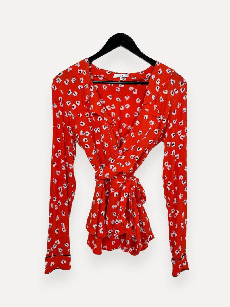 Red Floral Wrap Blouse