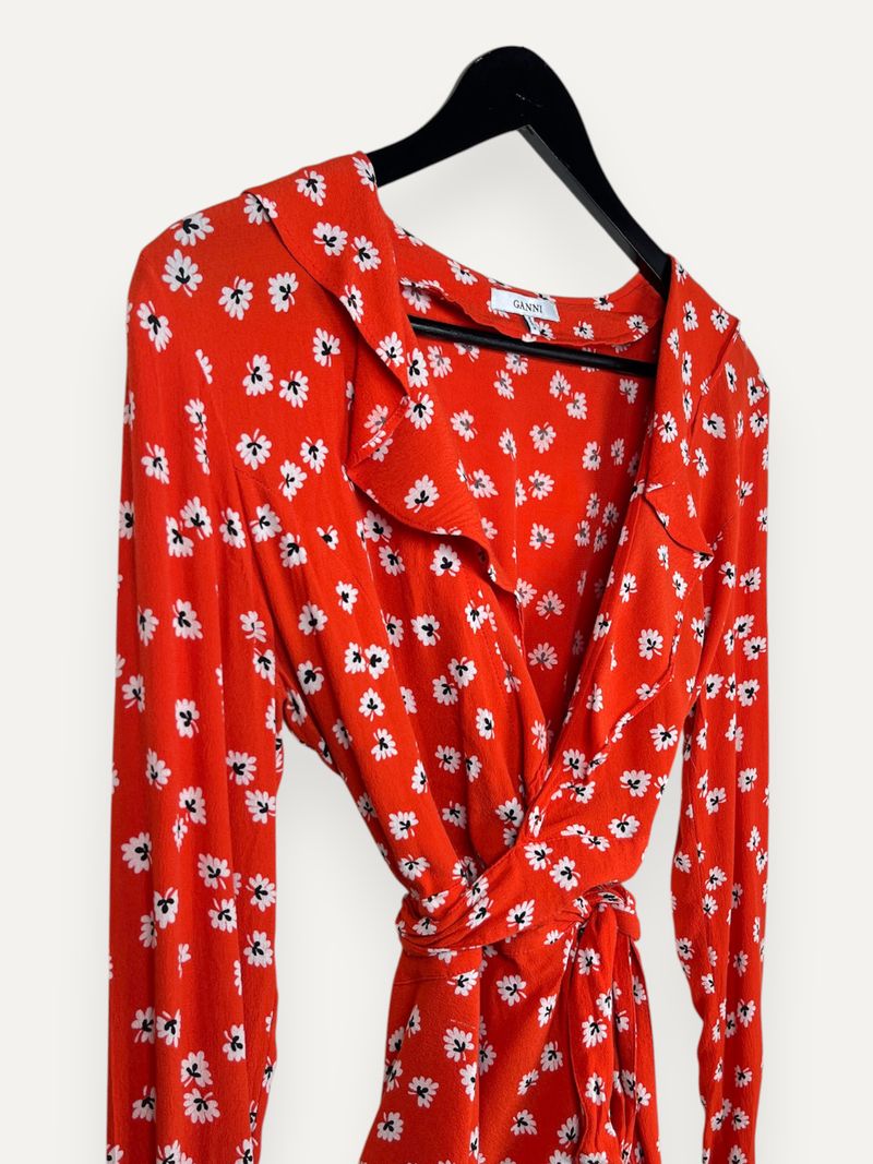 Red Floral Wrap Blouse