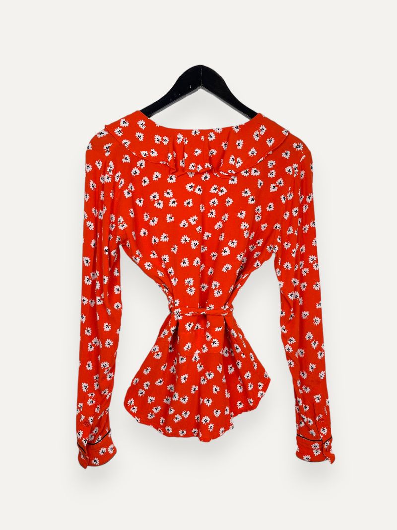 Red Floral Wrap Blouse