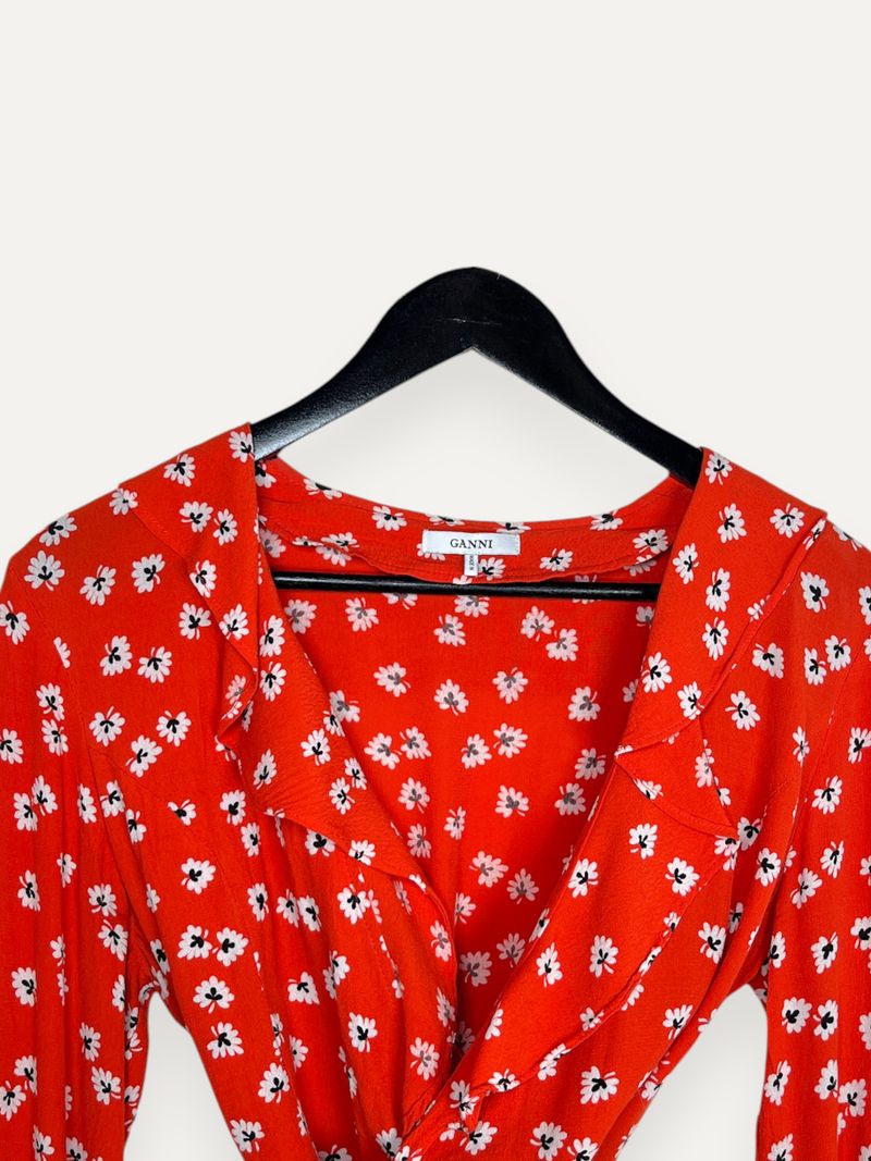 Red Floral Wrap Blouse