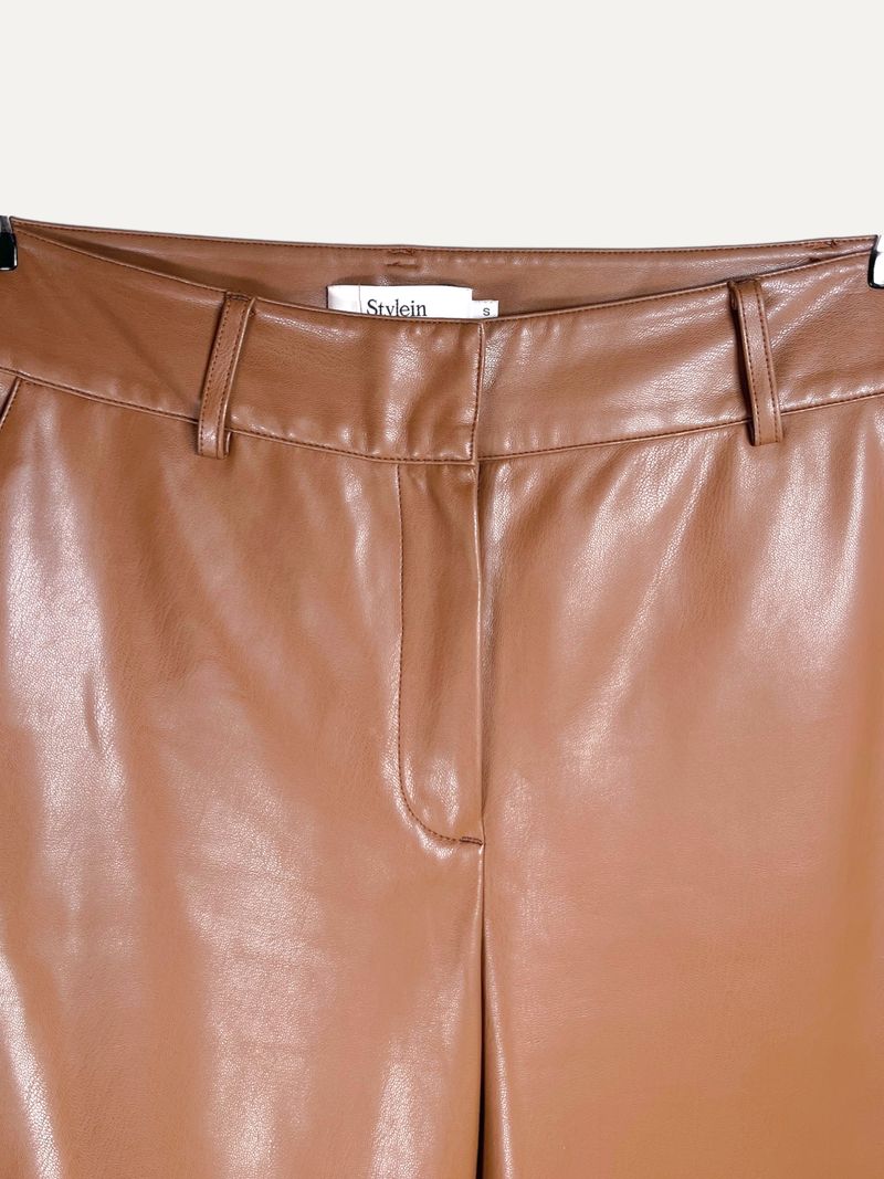 Verde Brown Faux Leather Trousers
