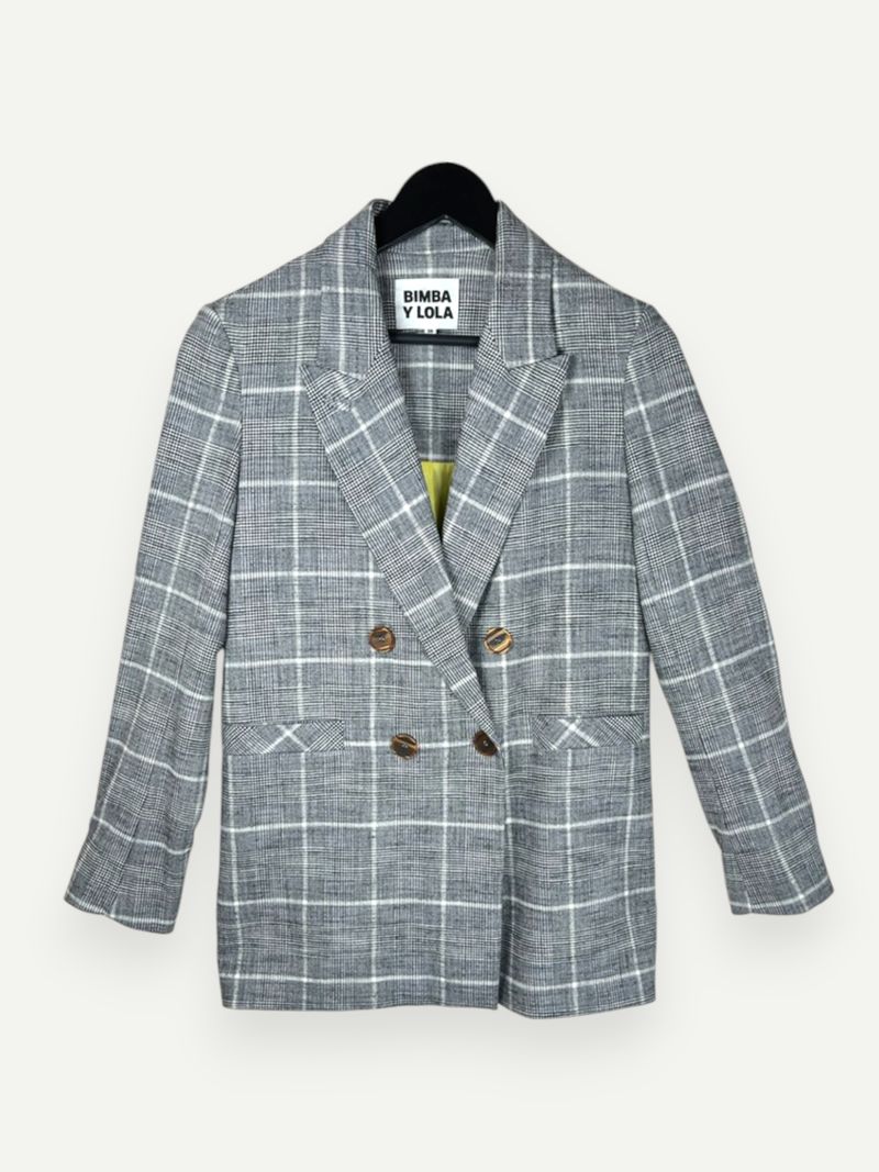 Grey Plaid Double Breasted Blazer
