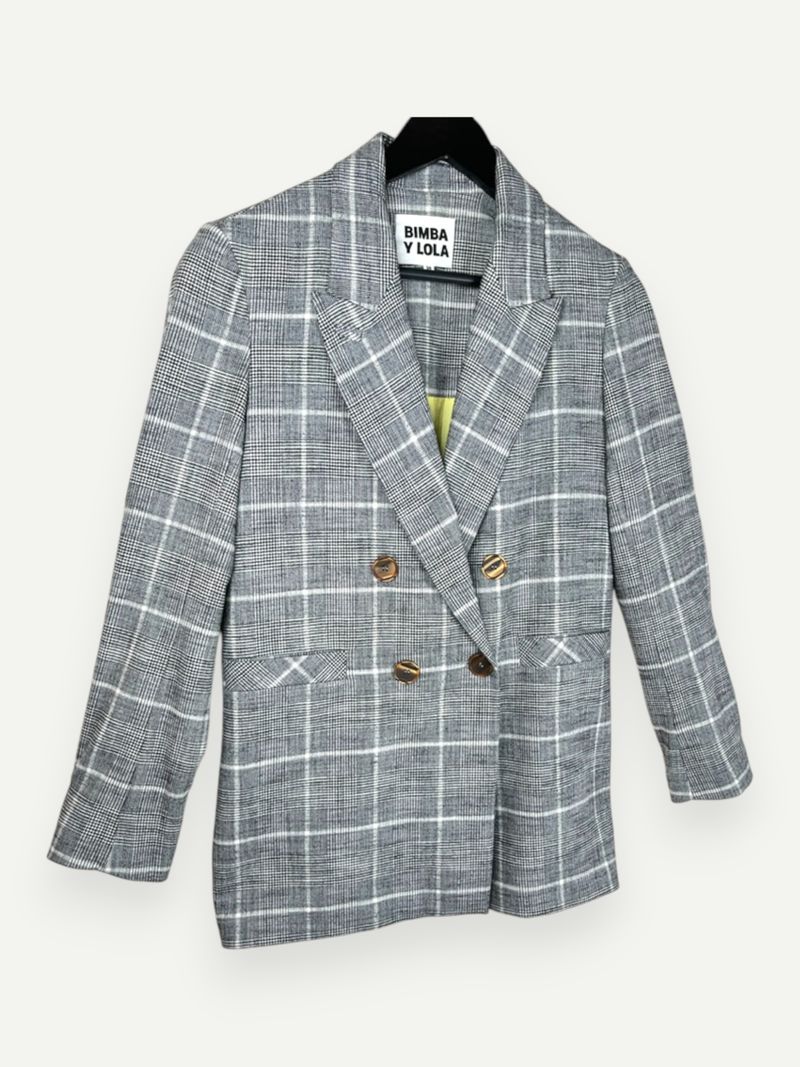 Grey Plaid Double Breasted Blazer