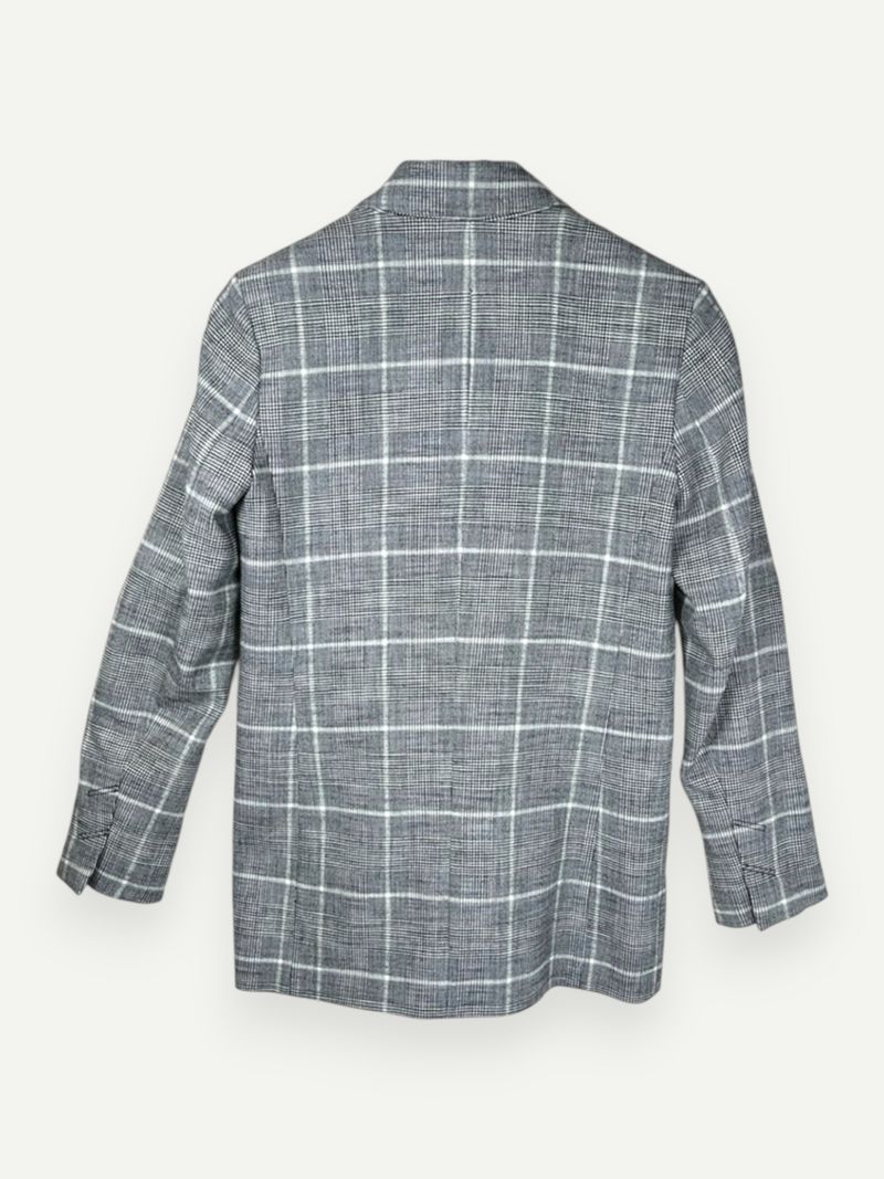 Grey Plaid Double Breasted Blazer