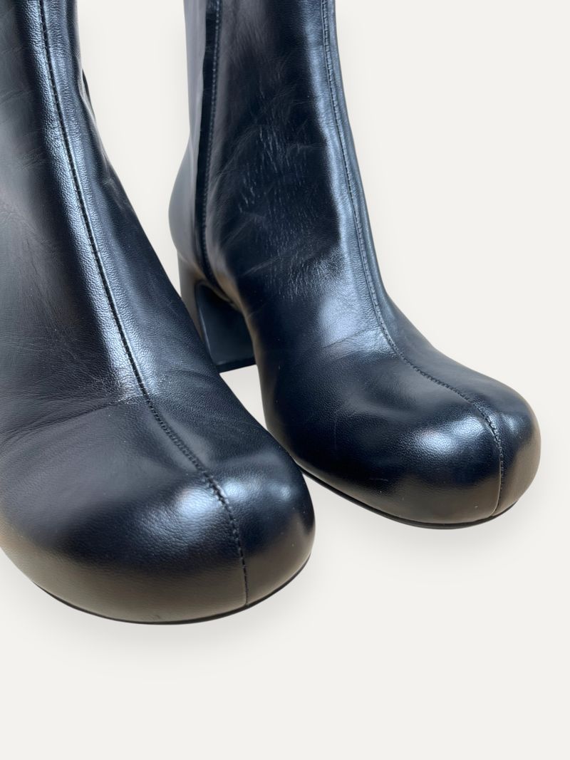 Squared Toe Leather Boots Black