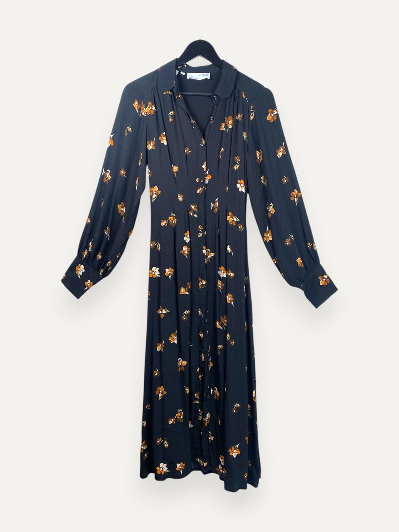 Black Floral Long Sleeve Shirt Dress