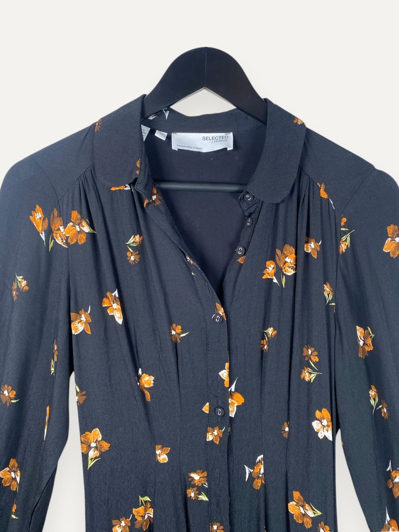 Black Floral Long Sleeve Shirt Dress