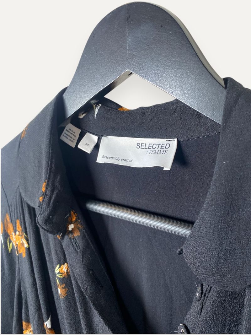 Black Floral Long Sleeve Shirt Dress