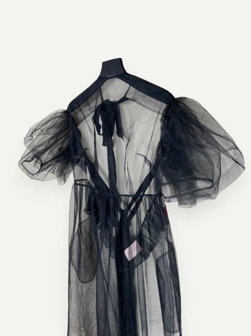 Black Sheer Puff Sleeve Dress