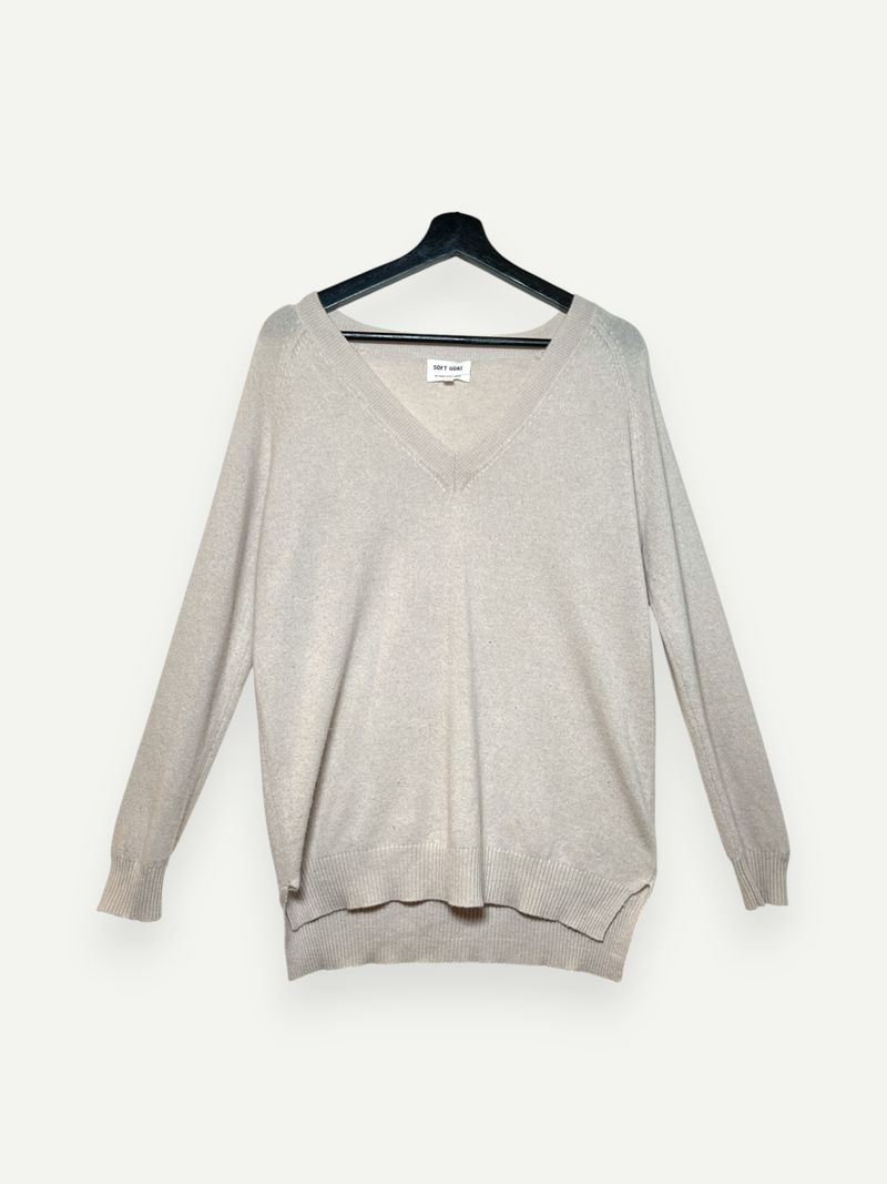 Beige V-Neck Cashmere Knit