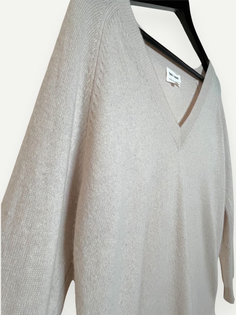 Beige V-Neck Cashmere Knit