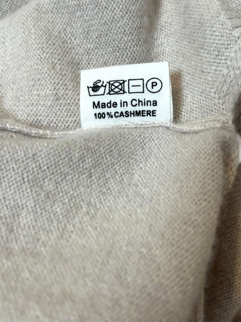 Beige V-Neck Cashmere Knit