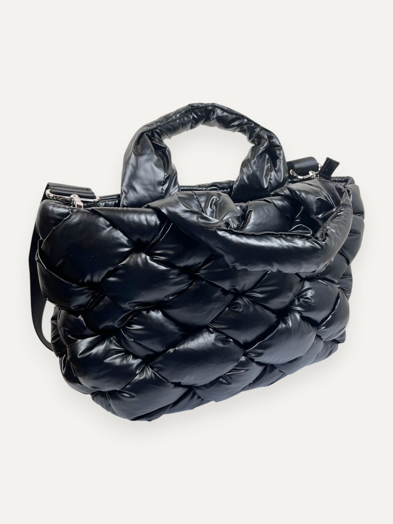 Woven Black Puffer Crossbody Bag