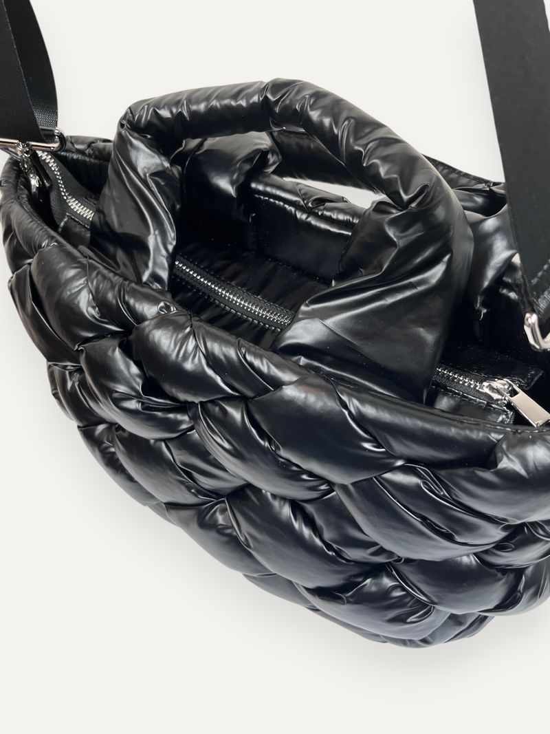 Woven Black Puffer Crossbody Bag