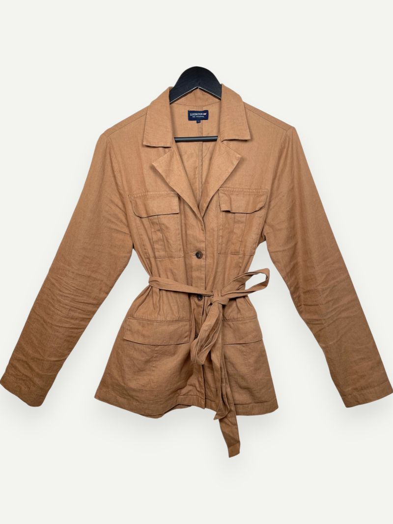 Brown Matilda Linen Blend Wrap Jacket