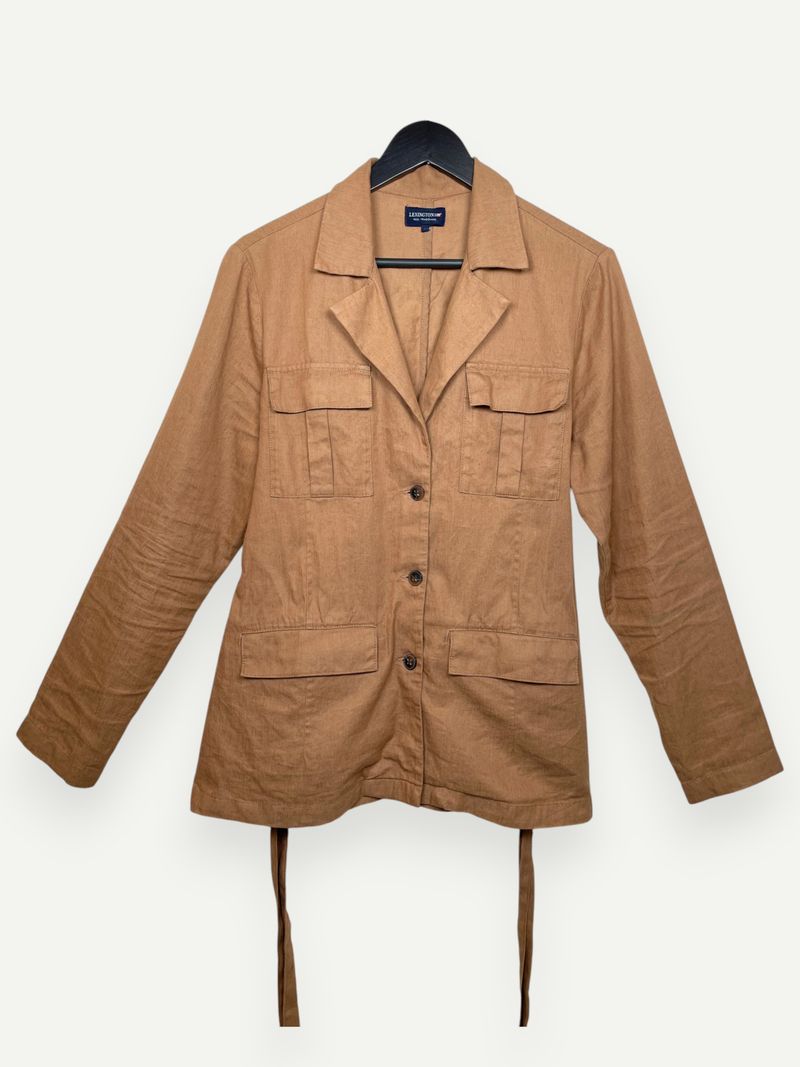 Brown Matilda Linen Blend Wrap Jacket