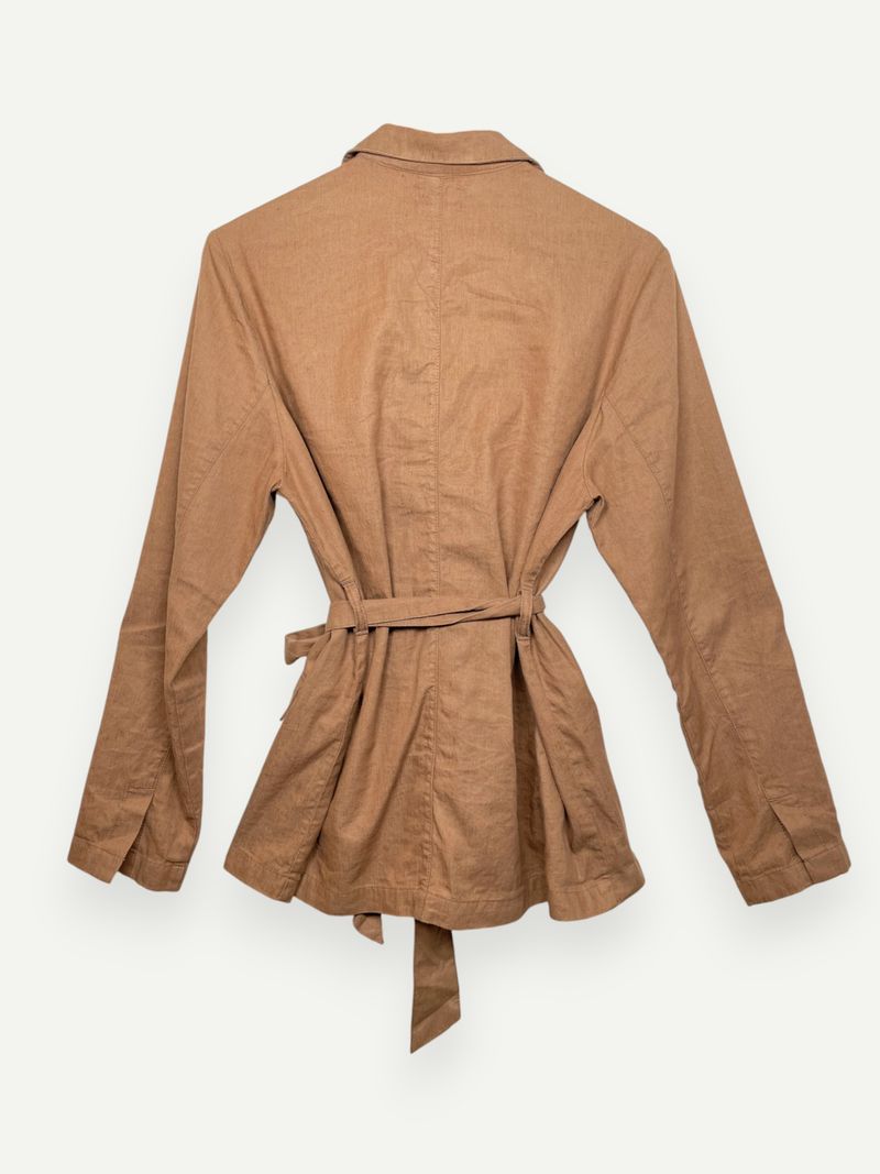 Brown Matilda Linen Blend Wrap Jacket