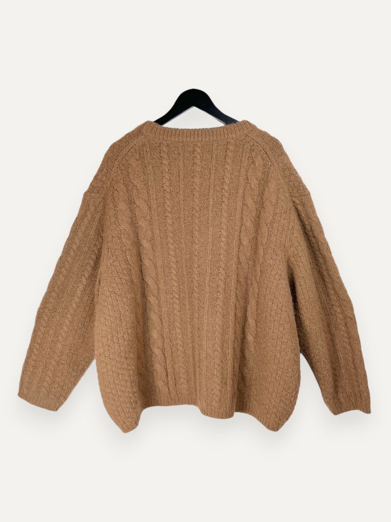 Camel Cable V-Neck Knit