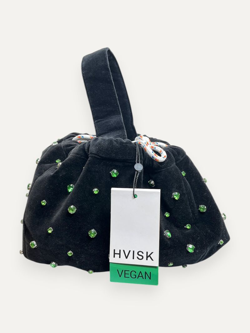 Poke Rhinestone Black Velvet Pouch Handbag