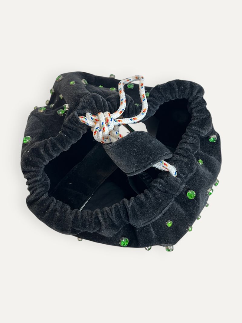 Poke Rhinestone Black Velvet Pouch Handbag